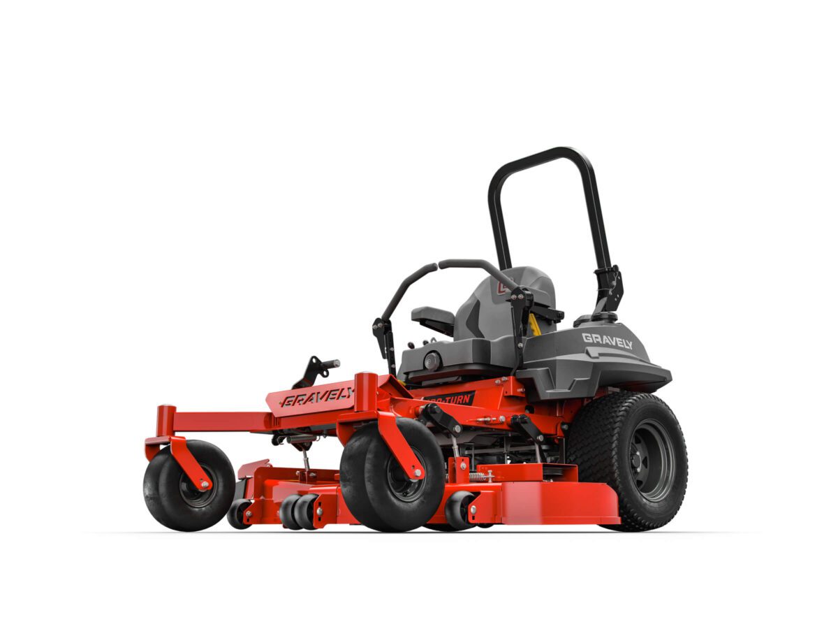 A red and black riding lawn mower with a black seat and roll bar, featuring robust wheels and visible brand logo.