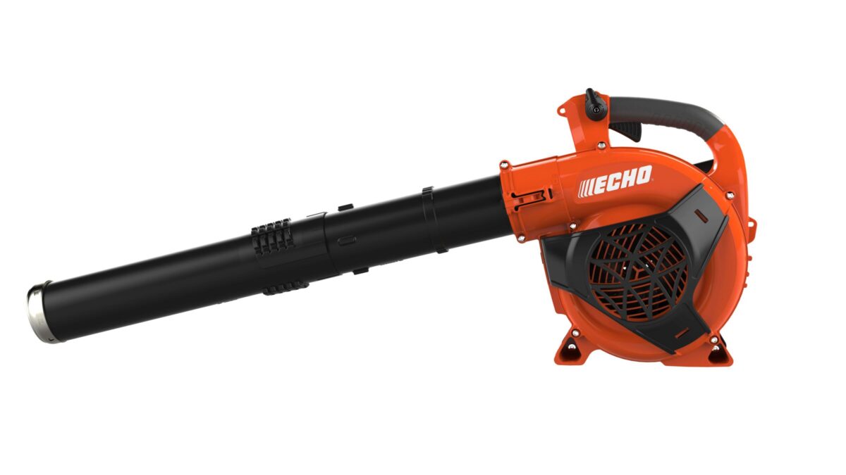 Orange and black ECHO handheld leaf blower with a long nozzle and ergonomic handle, designed for outdoor use.